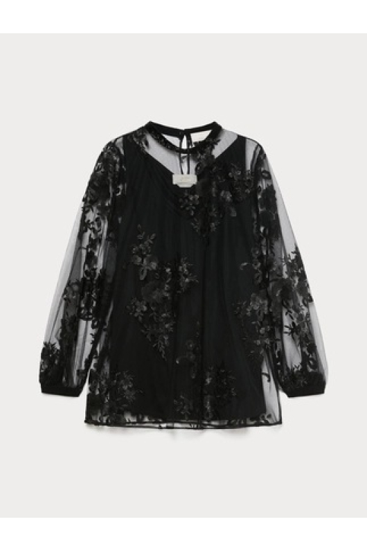 BLUZA NEAGRA DIN TUL, BRODATA