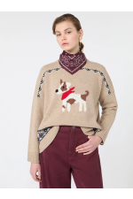 PULOVER BEJ CU PRINT