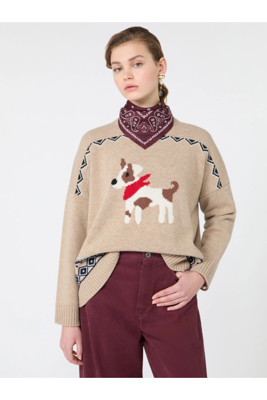 PULOVER BEJ CU PRINT