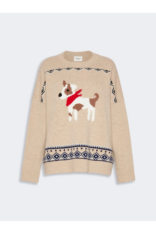 PULOVER BEJ CU PRINT